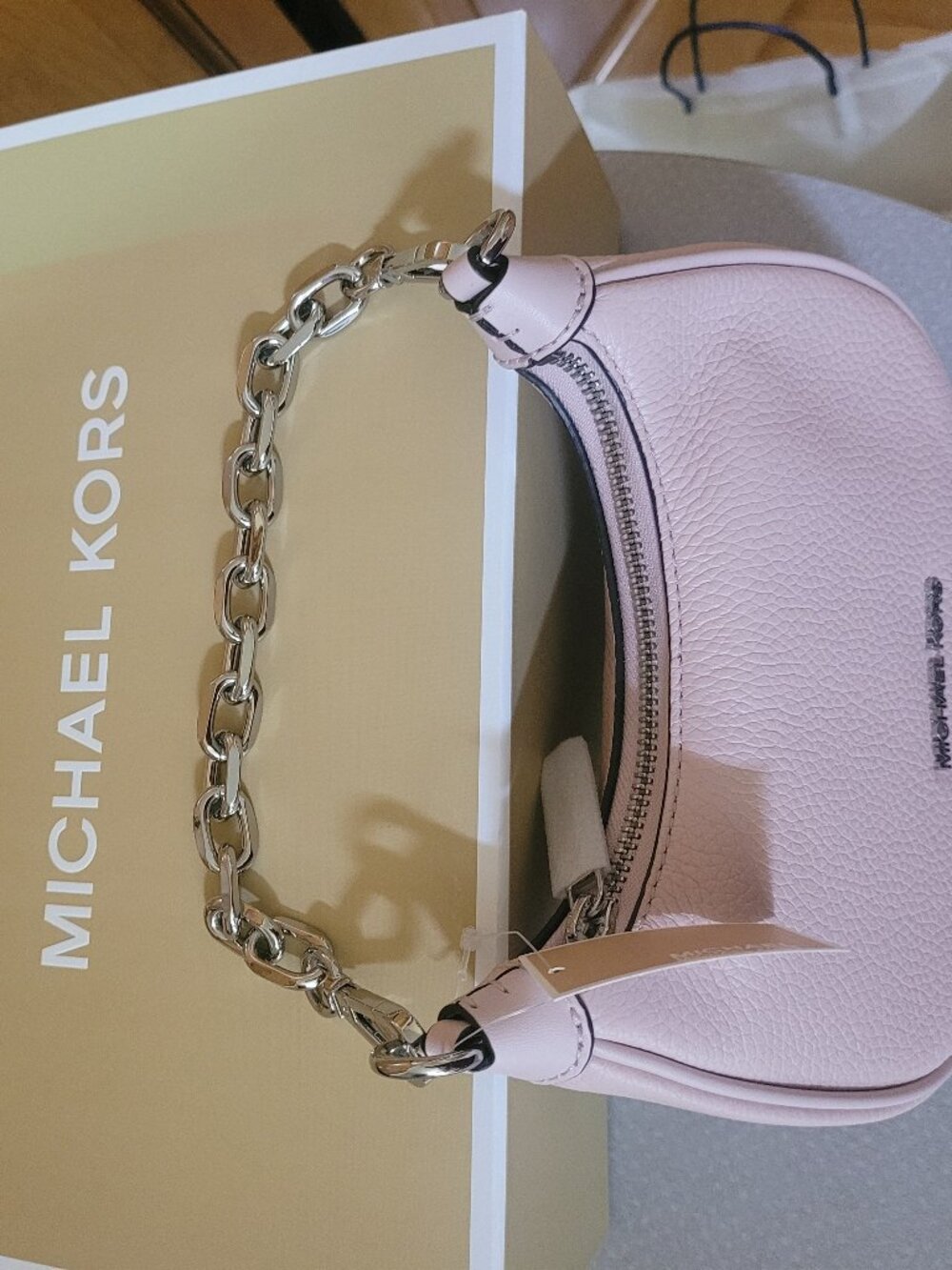 Michael Kors Cora MINI Shoulder Pouchette Bag Powder Blush NWT - Picture 2 of 10